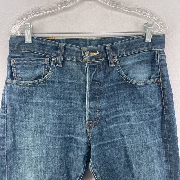 LEVIS Jeans Mens 32x32 501 Slim Fit Straight Leg Denim Wash Cotton Blue - Picture 3 of 14
